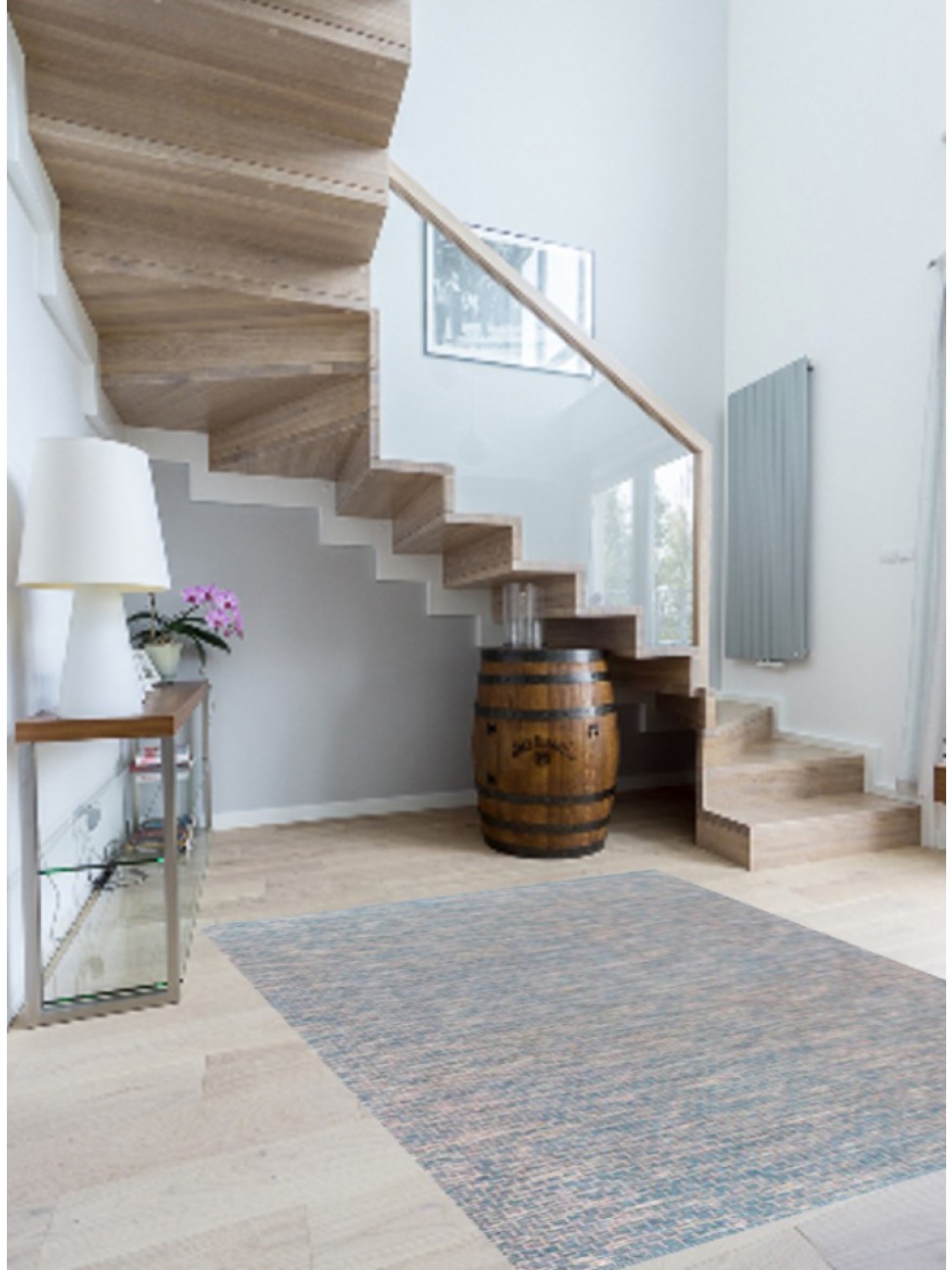 Tapete Tear Colmeia Cru e Azul Claro