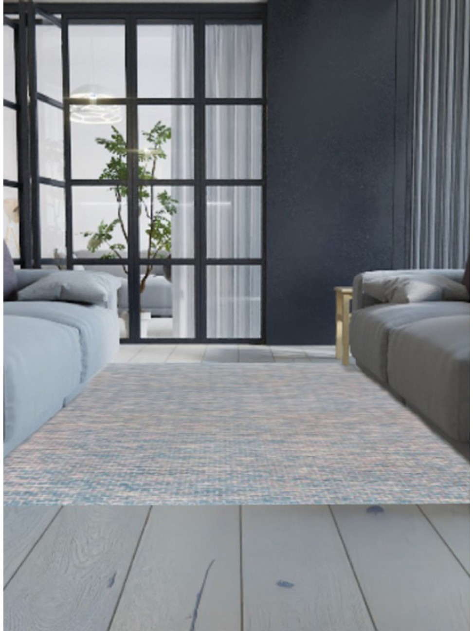 Tapete Tear Colmeia Cru e Azul Claro