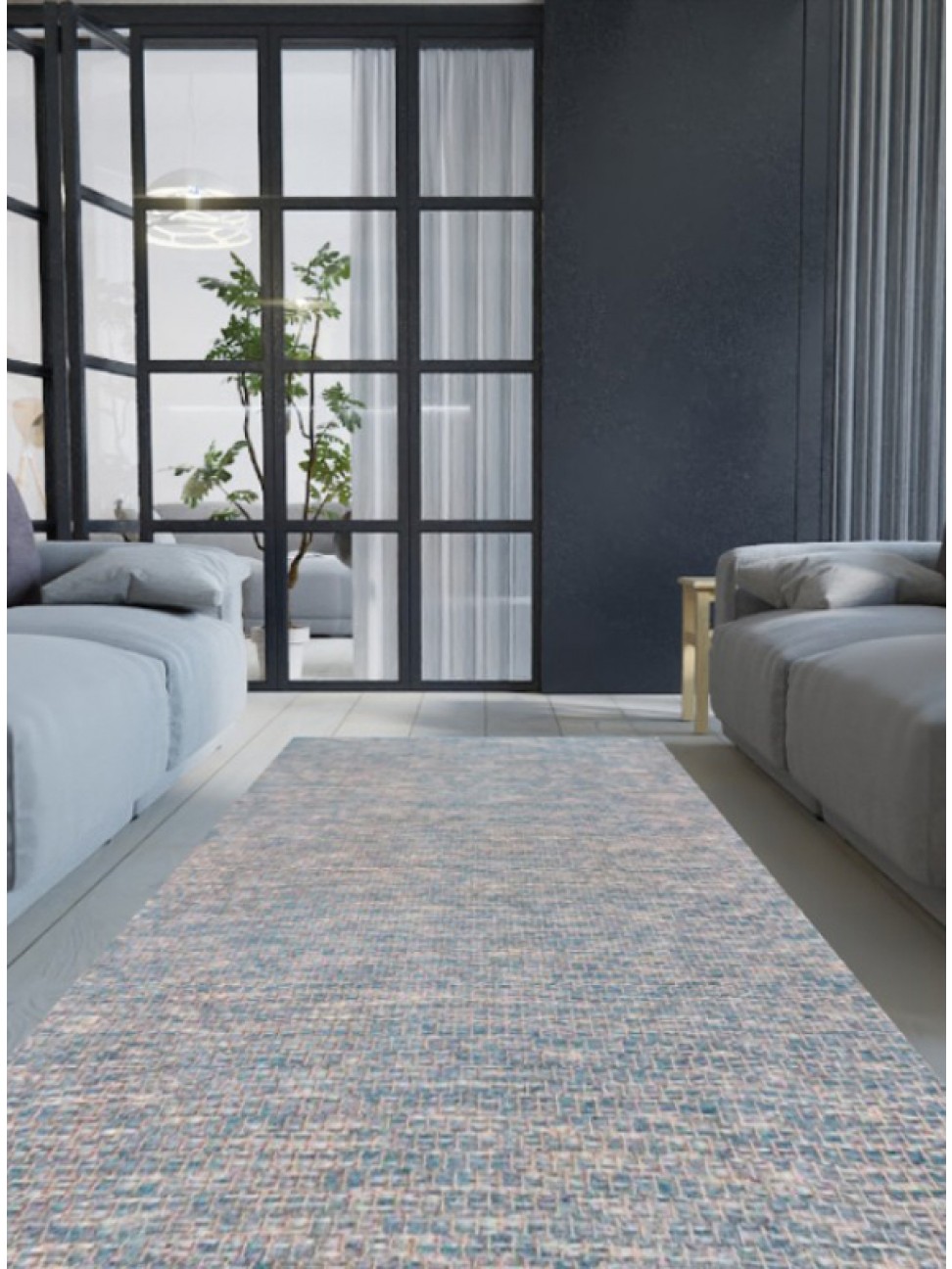 Tapete Tear Colmeia Cru e Azul Claro